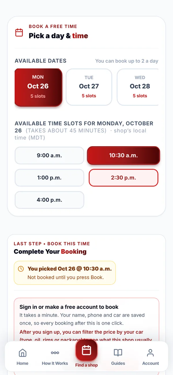 MapleDriven on a phone - step 03: Book a slot or request a time