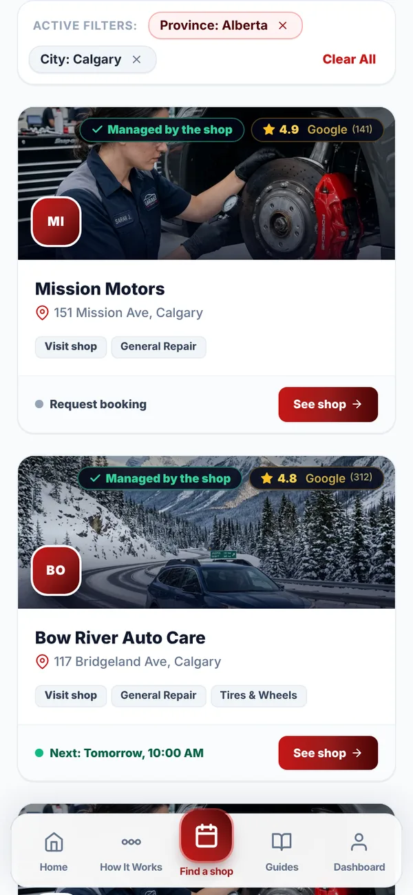 MapleDriven on a phone: comparing auto shops near you