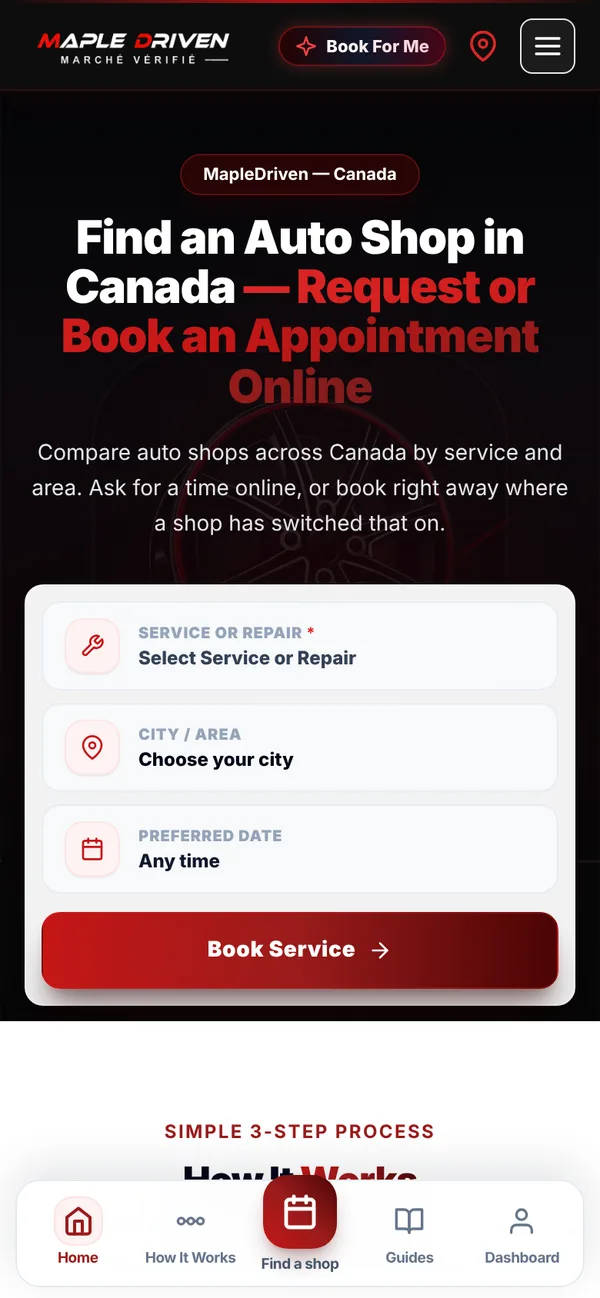 MapleDriven on a phone - step 01: Pick a service and area