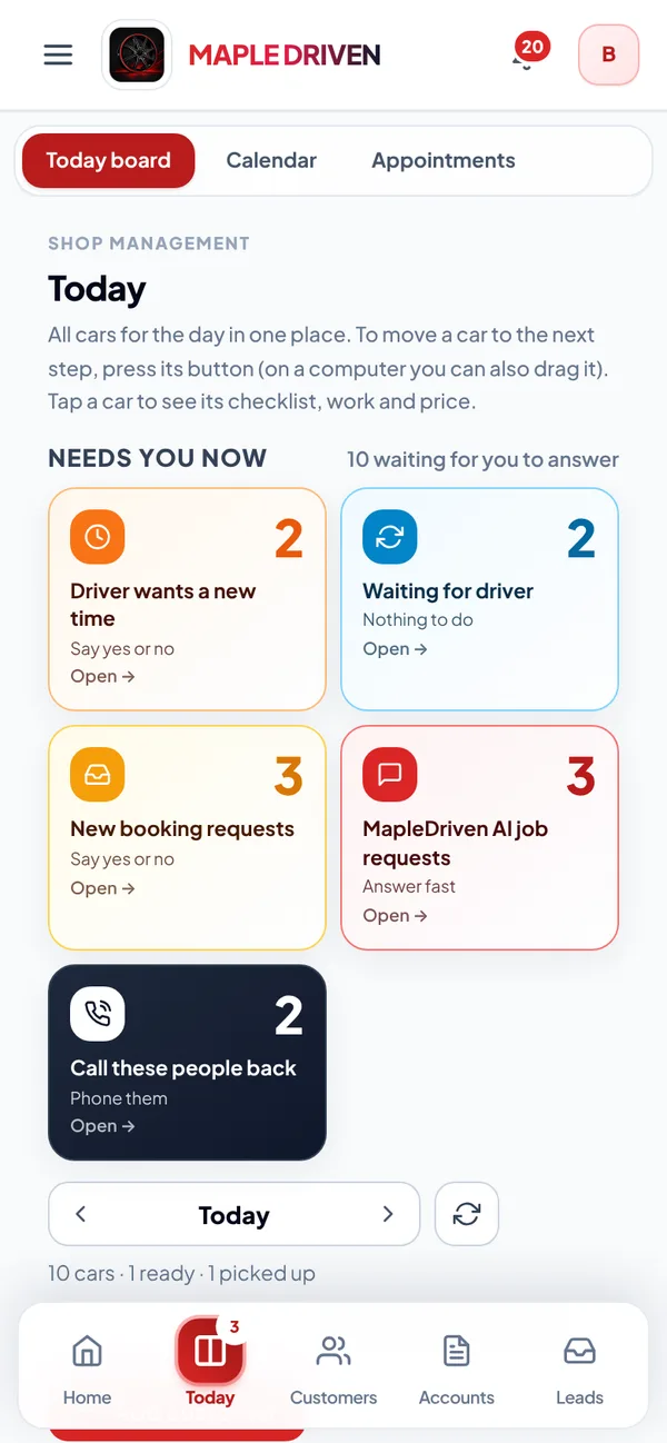 The shop software on a phone: the jobs of the day